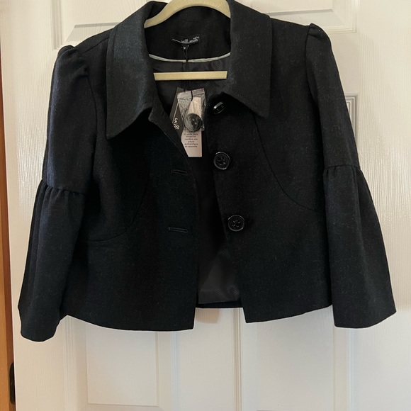 Willi Smith Black Wool Cropped Bell Sleeve Jacket NWT - Picture 1 of 14